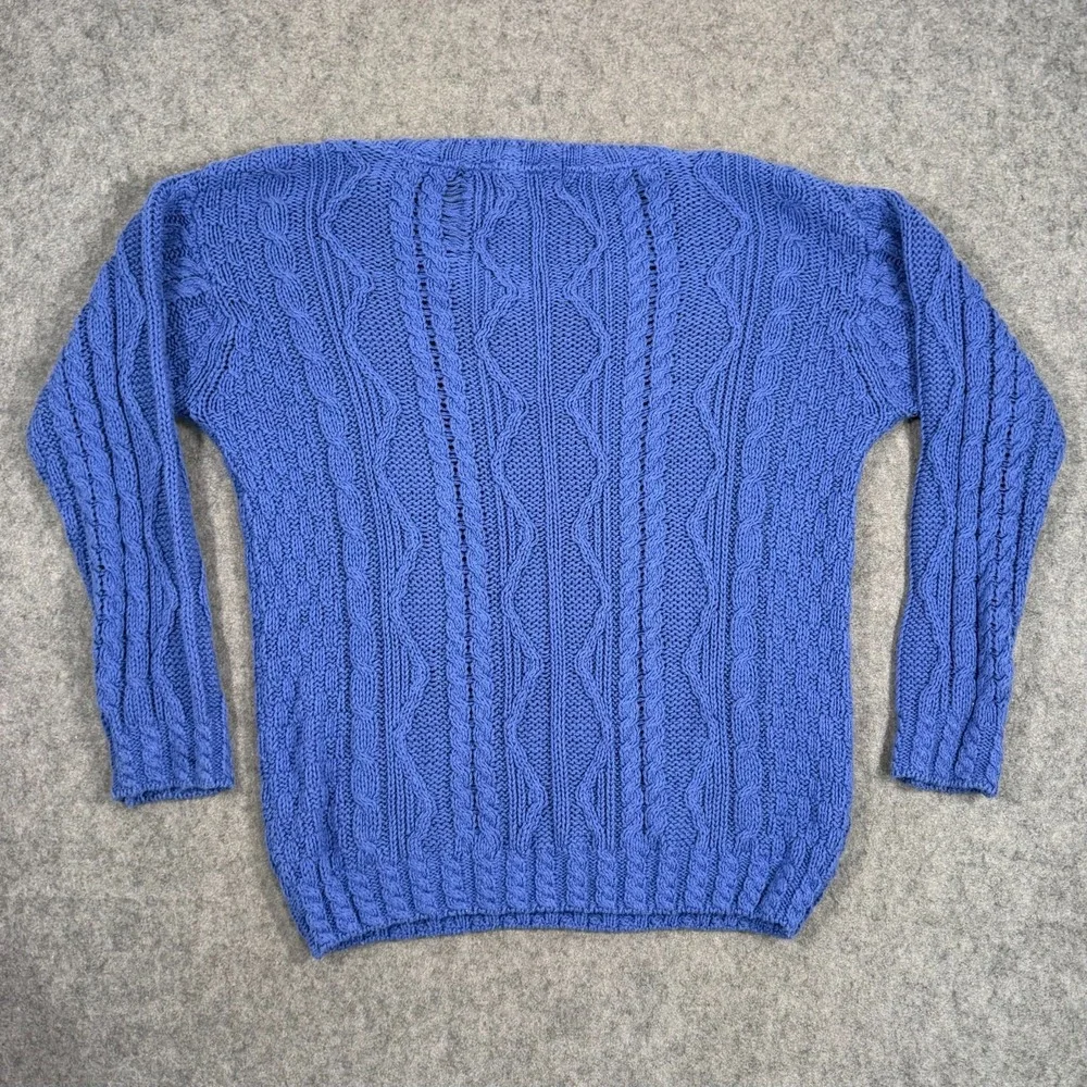 Aran Crafts Ireland Periwinkle Cable‎ Knit V-Neck Sweater Women's Size Large